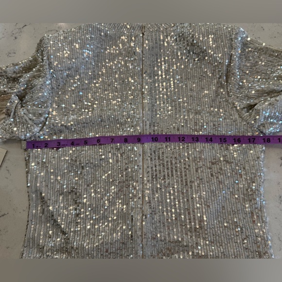 Eliza J Silver Sequin Flutter Sleeve Mock Neck Dress Women’s Sz 14 NWT - Picture 12 of 16